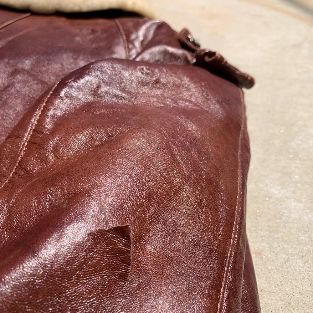 Vintage 1970s Silton brown leather flight jacket w/ sherpa collar - size 42 mens